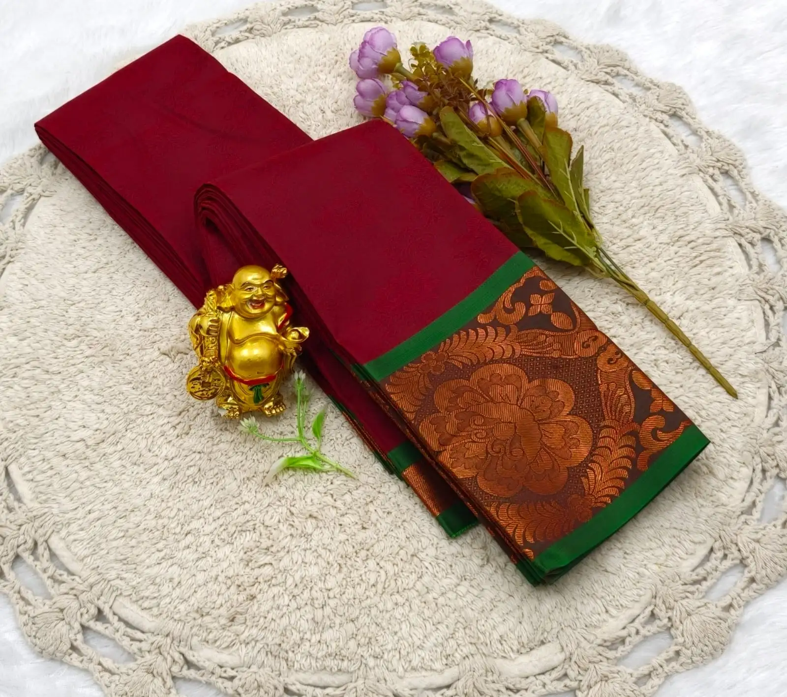 Narayana Pettai Maroon Green Peacock Cotton Saree